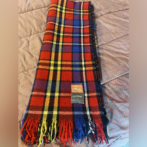 Vintage Supersprint Red Blue Plaid Wool Blanket Stadium Auto Throw 48x64” Fringe - Picture 1 of 6